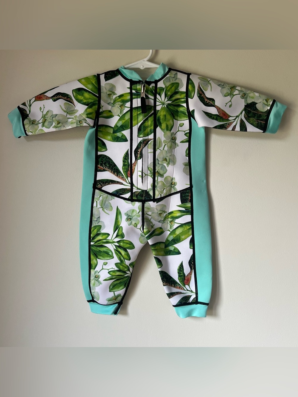 Aquajoy Warmsy Reversible Wetsuit Sea Green Tropical Print Neoprene SPF 12-24 mo - Picture 4 of 12